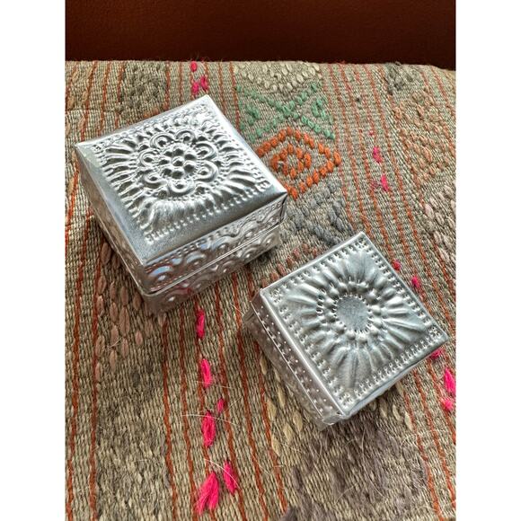 Decorative Tin Box Set of 2 Gifts Punched Tin Ethnic decor - Picture 2 of 11
